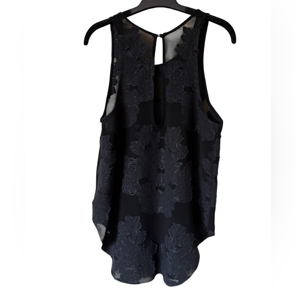 Wilfred Floral Appliqué Sleeveless Top in Black — Sheer Detail Sz M - Picture 6 of 11
